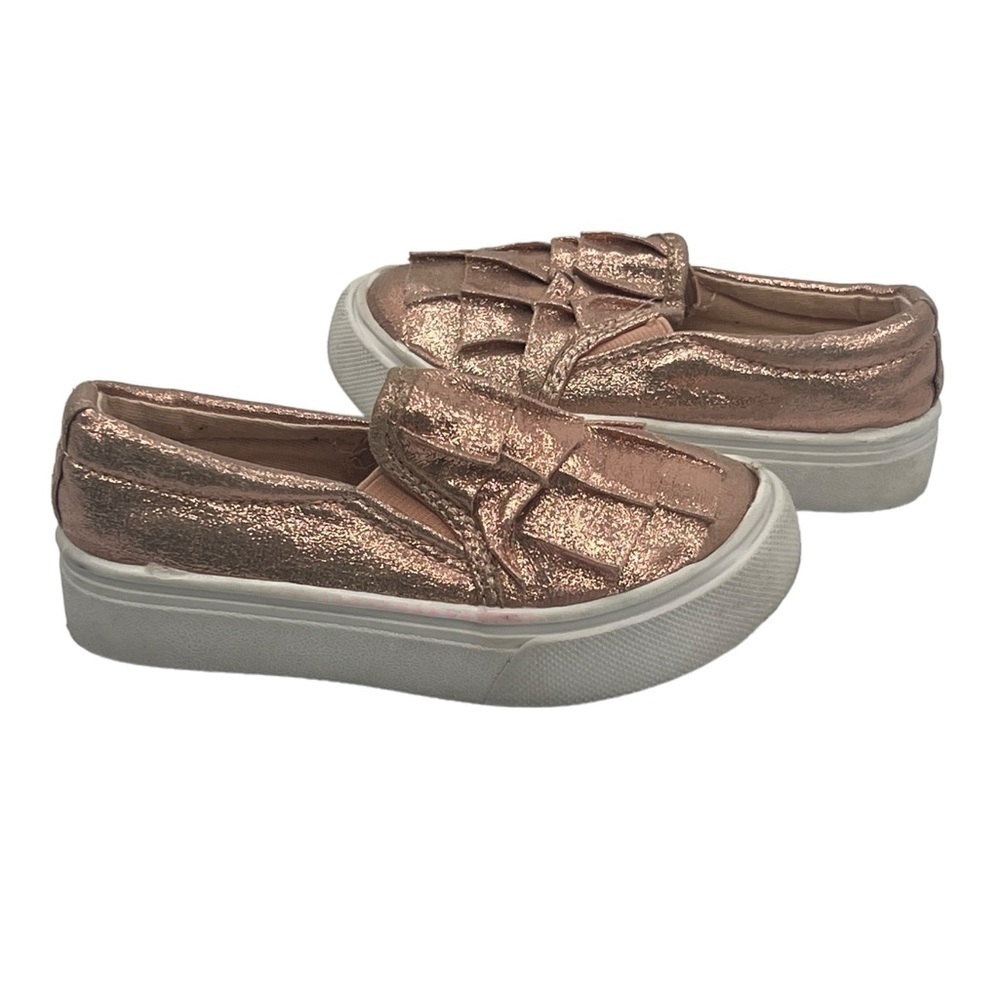 Wonder Nation Rose Gold Ruffled Slip On Sneakers Size 8 Toddler Girl’s